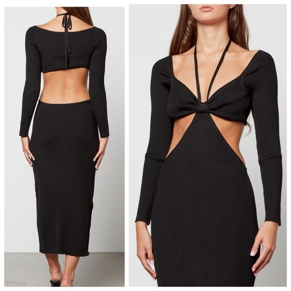 Cult Gaia Enzo Ribbed Knit Maxi Dress cut out halter long sleeve black L - Picture 1 of 16